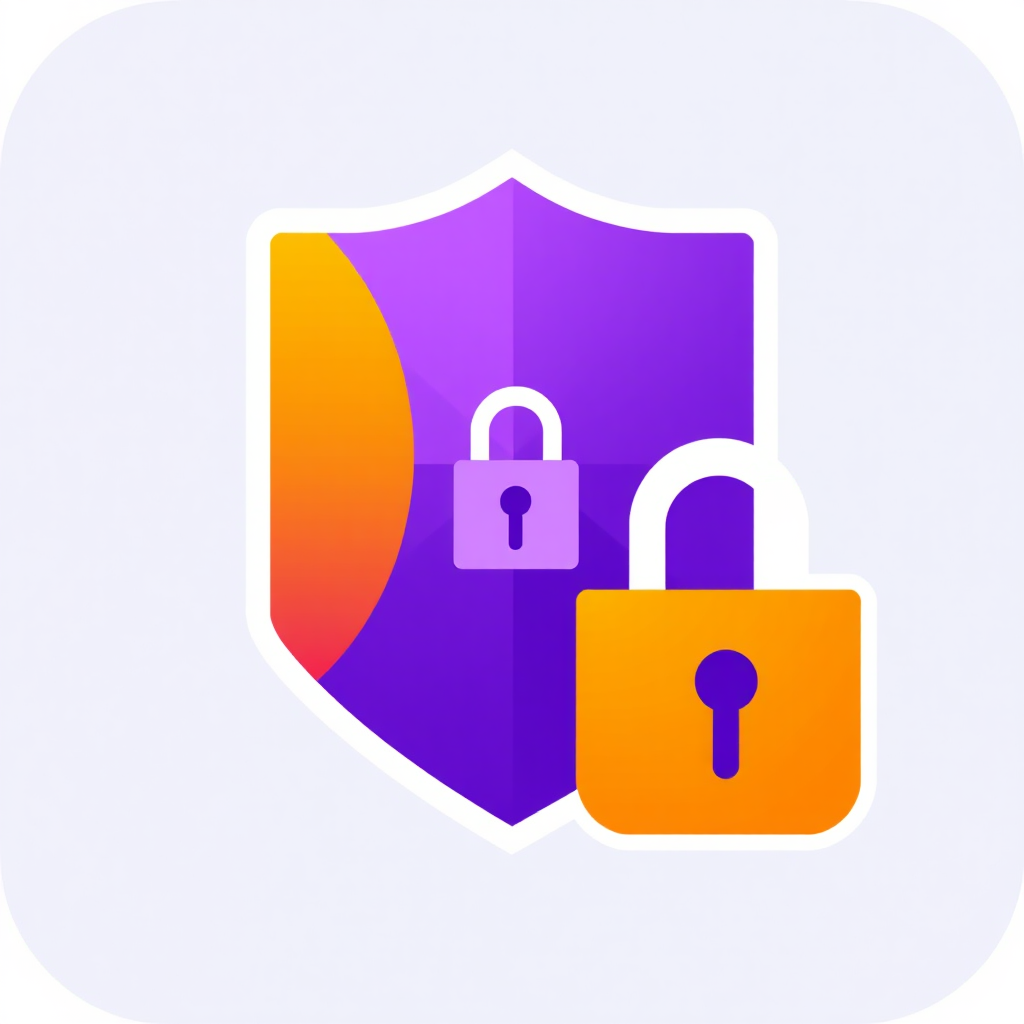 Purple orange white Logo representing an Encryption & Decryption security program tool.