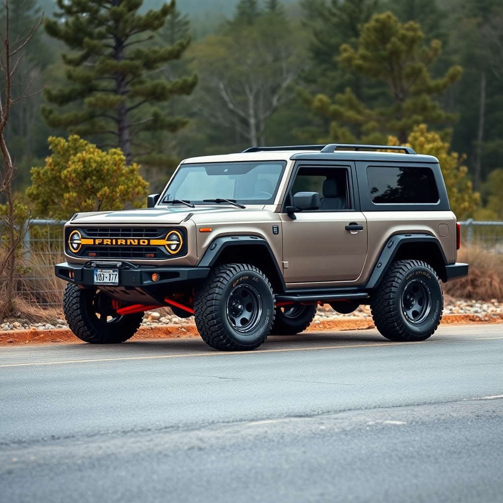 concept ford bronco the 4x4 car is parked on the side of the road, inspired by Taiyō Matsumoto, tumblr, restomod, nd4, c4