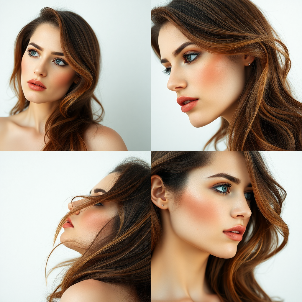 4x4 grid of a highly detailed brown hair woman in different angle