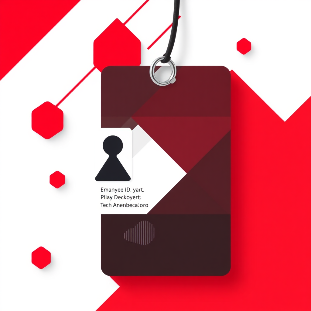 employee id card for tech company, professional, geometric, no background, silicon valley esqe, red and black dominant color