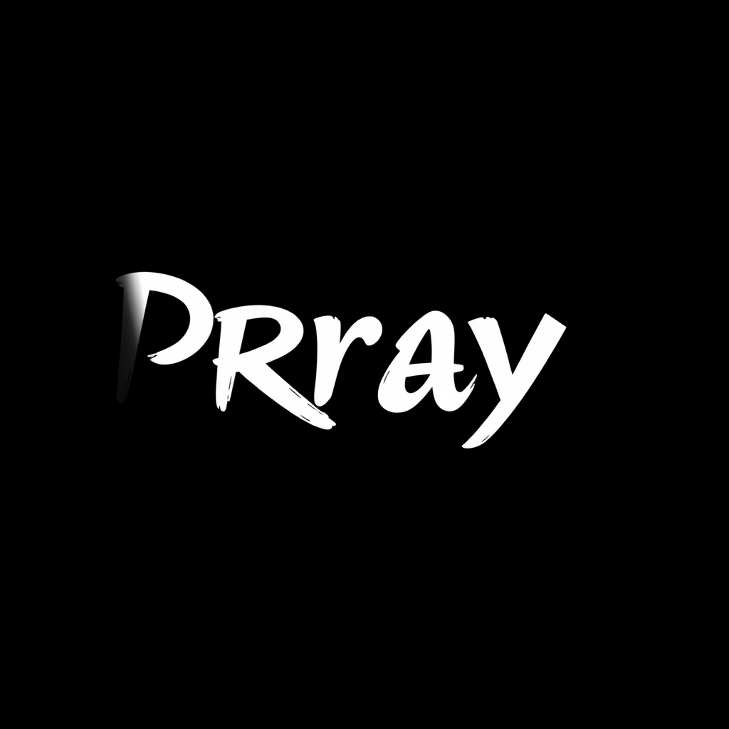 "Pray" with a sharp font on a black background and with font.