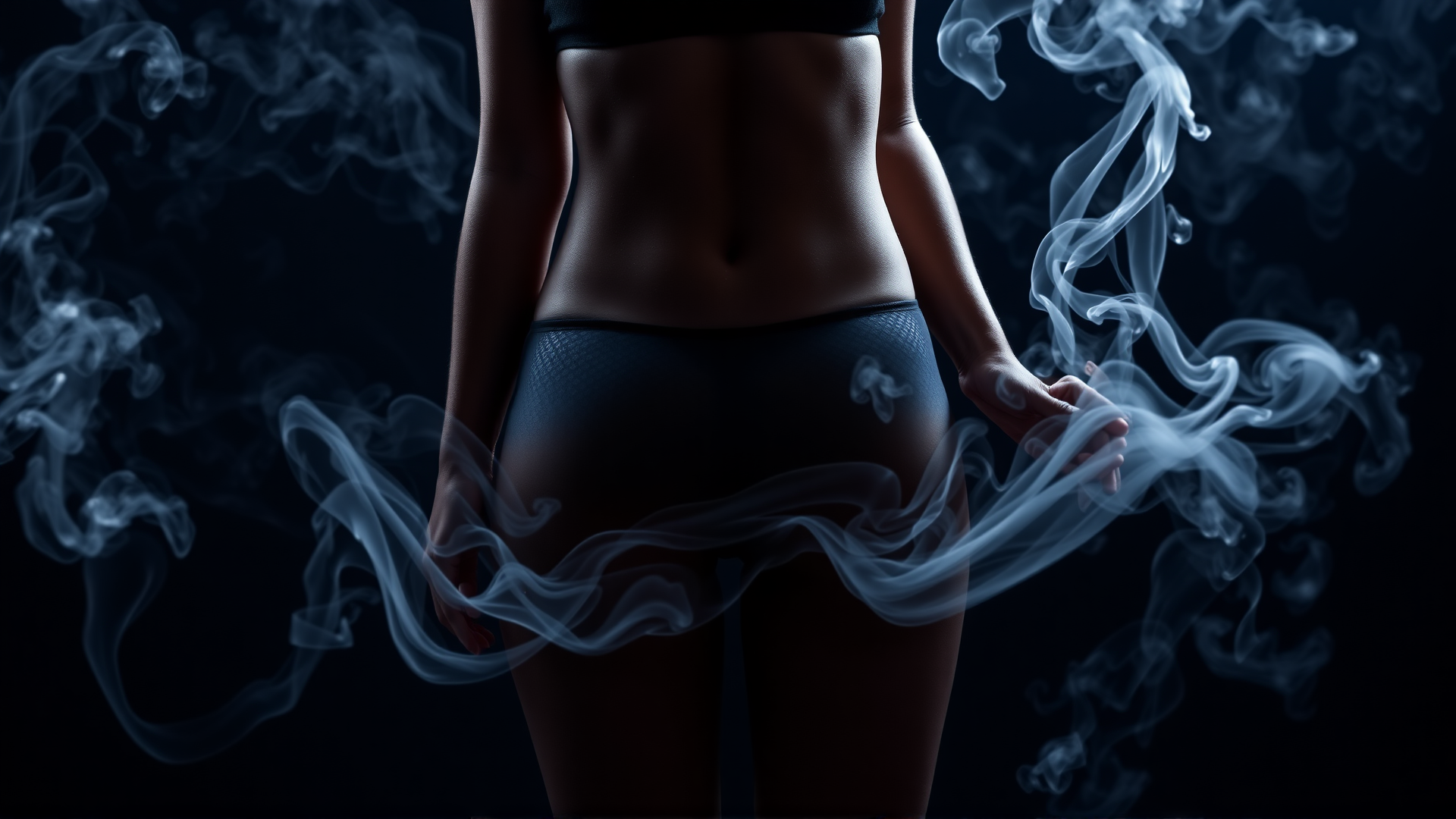 photo, woman wearing panties made of smoke, full body