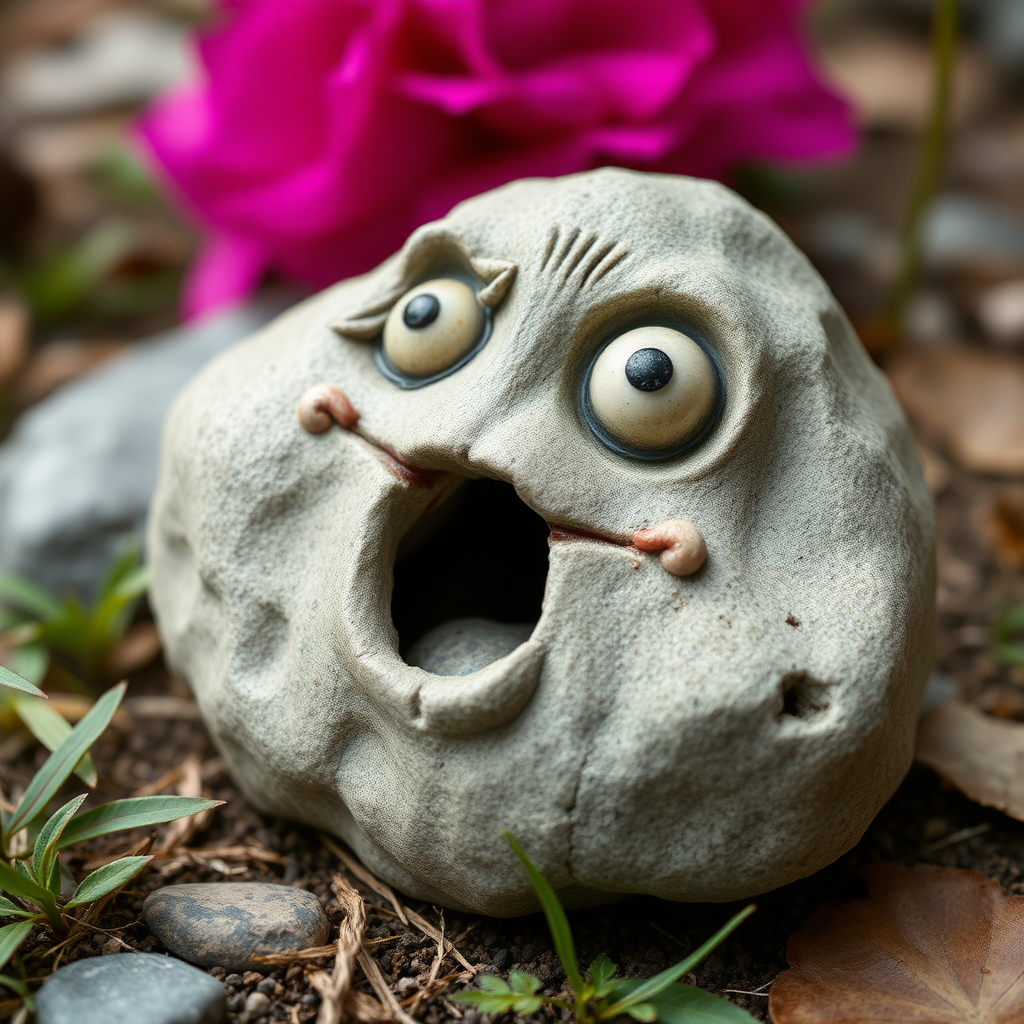 A not not looking not creepy happy stone with a mouth and without eyes