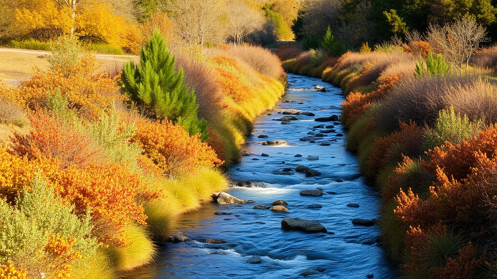 Autumn in the Mediterranean vegetation with a long stream.