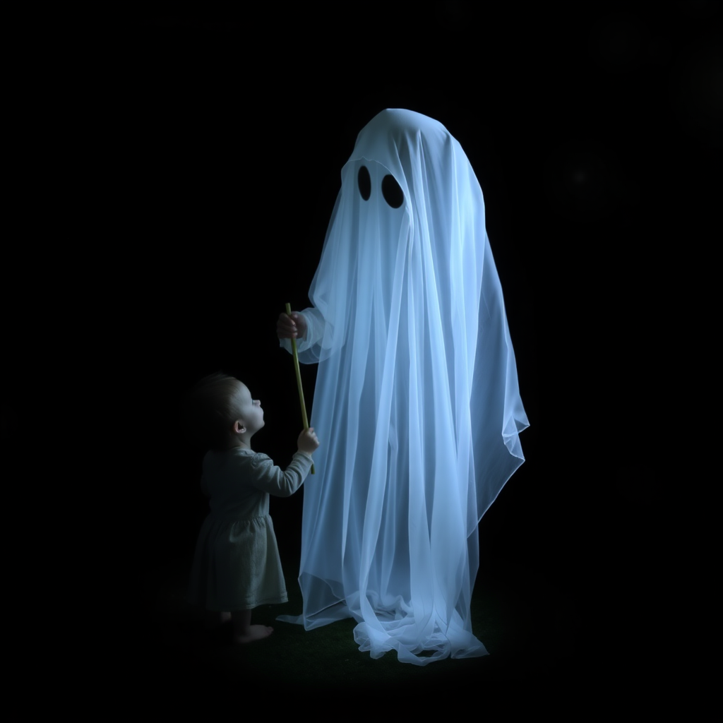 a ghost that is transparent appearing to a child.