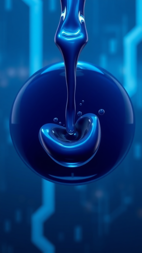 The image of extracting liquid from a solid and regenerating it, express it as a realistic image with 3D rendering, express the background as a cybernetic and mysterious image, and express the overall color as dark blue.