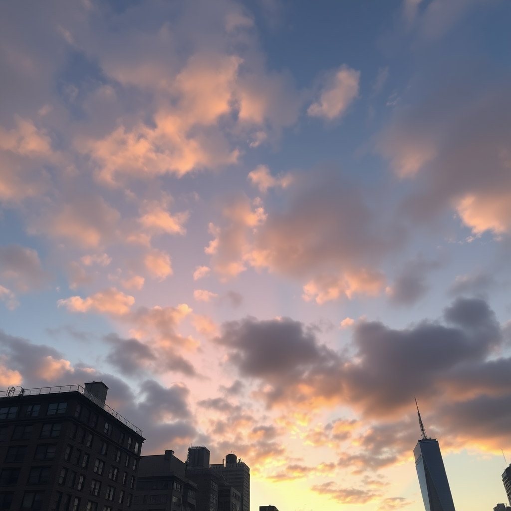 dawn in New York, sky with clouds