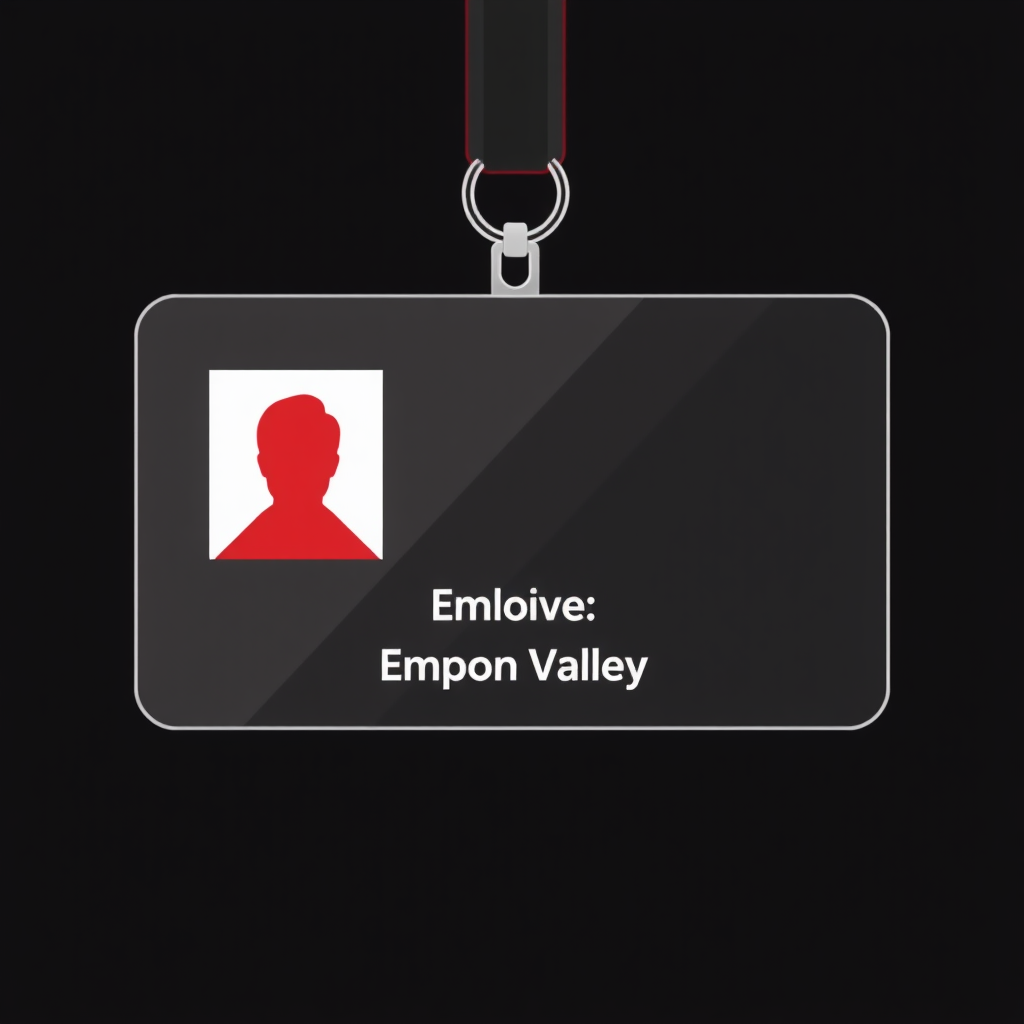 employee id card for tech company, professional, geometric, no background, silicon valley esqe, red and black dominant color