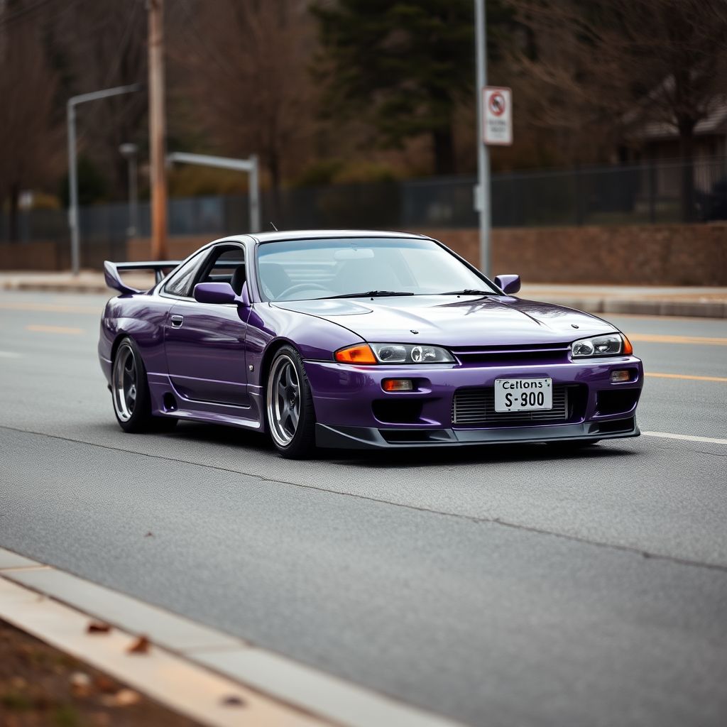 camelonn purple nissan silvia s14 the car is parked on the side of the road, inspired by Taiyō Matsumoto, tumblr, restomod, nd4, c4 cold colors