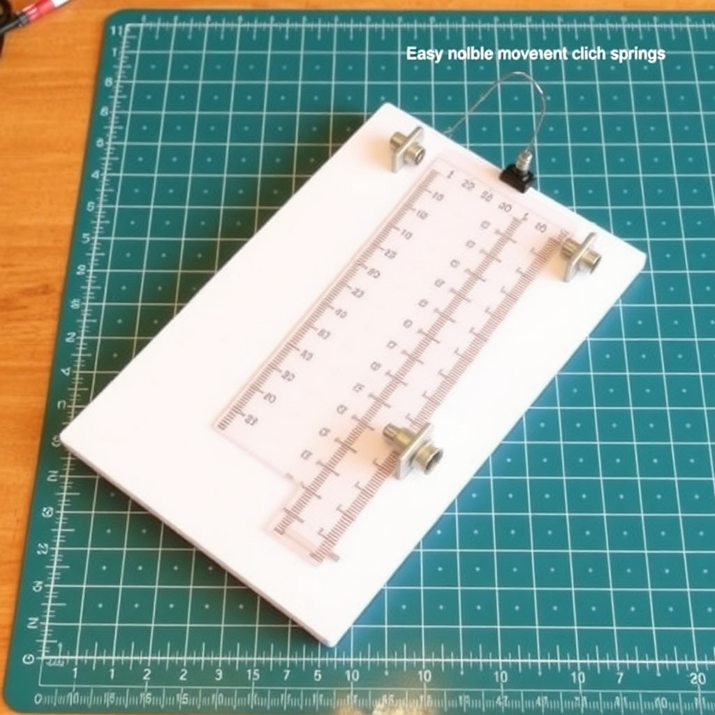 Plastic Board and Cutting Mat: Secure a cutting mat on a plastic board to create a stable surface for cutting tasks.

Ruler with Holes for the Blade: Attach a ruler with thin holes suitable for the blade (or a sliding tool) on the plastic board.

Side-to-Side Movement: Use a fixture to allow the ruler to move side to side, enabling it to be positioned as needed during work.

Up-and-Down Movement Using Springs: Attach springs to allow the ruler to move up and down, enabling the user to raise or lower it when necessary. This will facilitate easy movement of the ruler and help with cutting tasks.