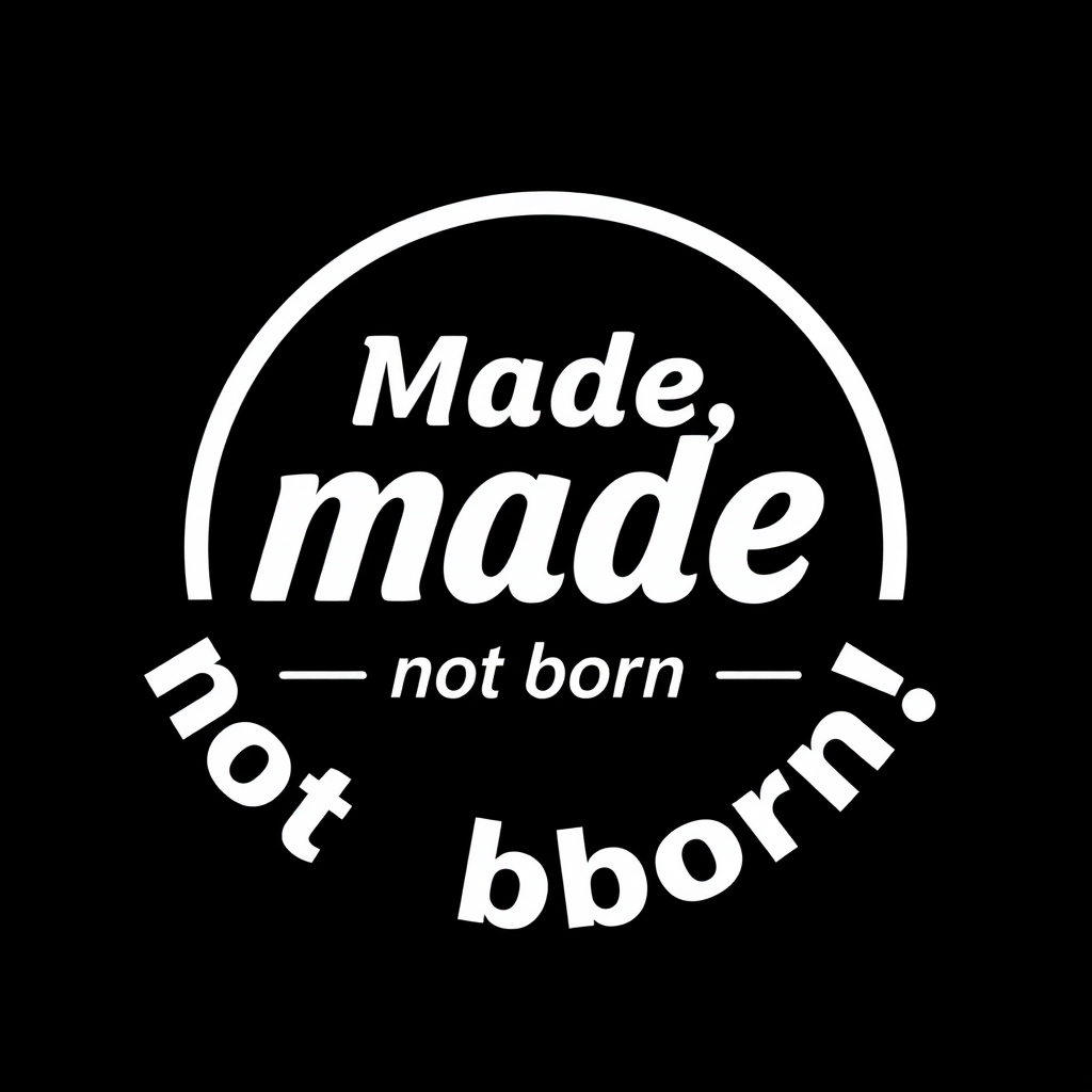 slogan logo for company "Made, not born!". Black & white only sentence