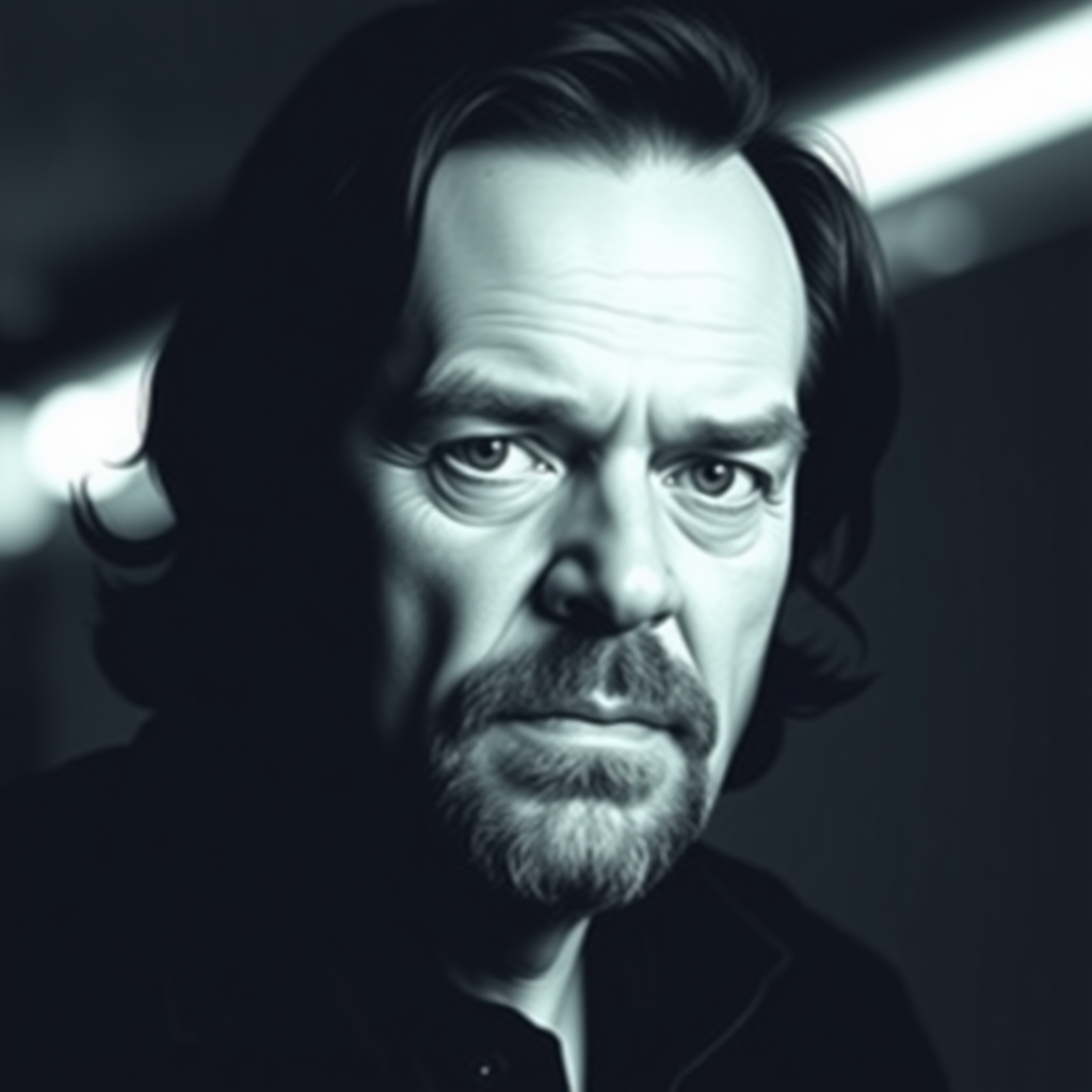 Create a picture portrait from Jack Nicholson in the style of Max Richter.