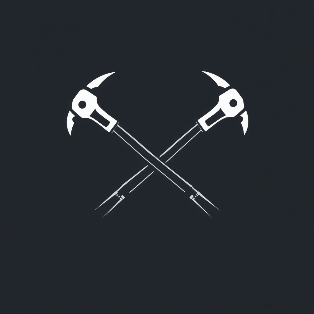 two claw hammers crossed, on a solid background, for a logo