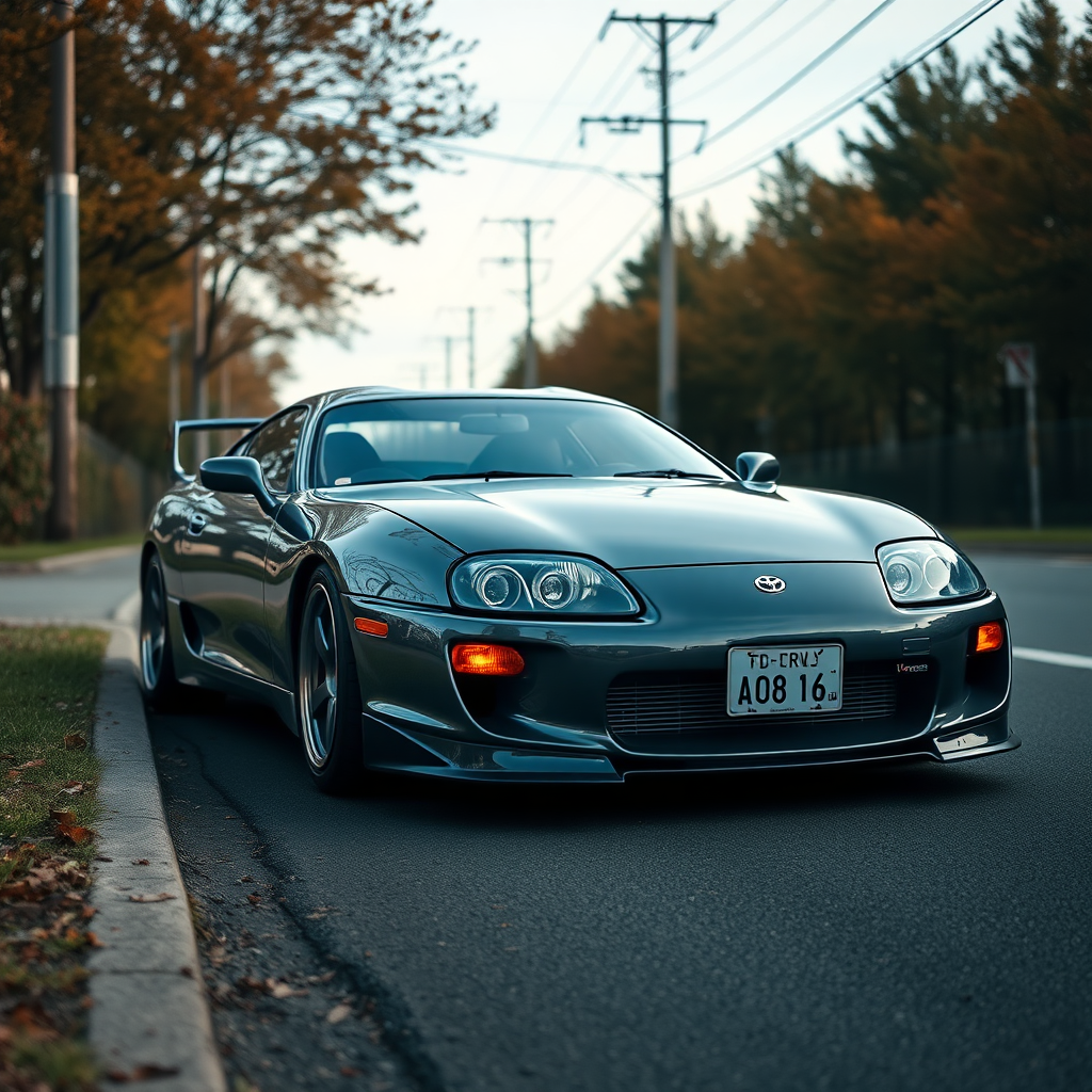 toyota supra the car is parked on the side of the road, inspired by Taiyō Matsumoto, tumblr, restomod, nd4, c4