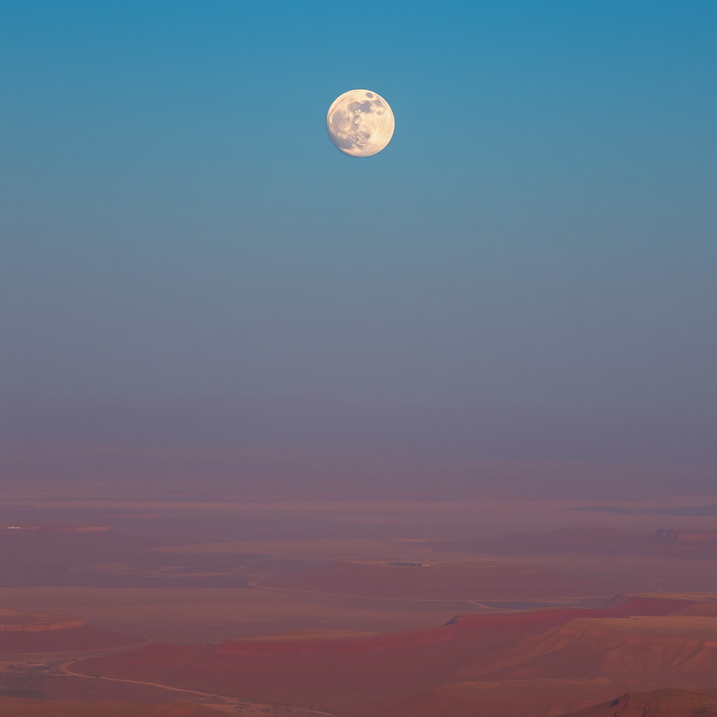 A landscape with the moon, high-definition photo, vast scenery.