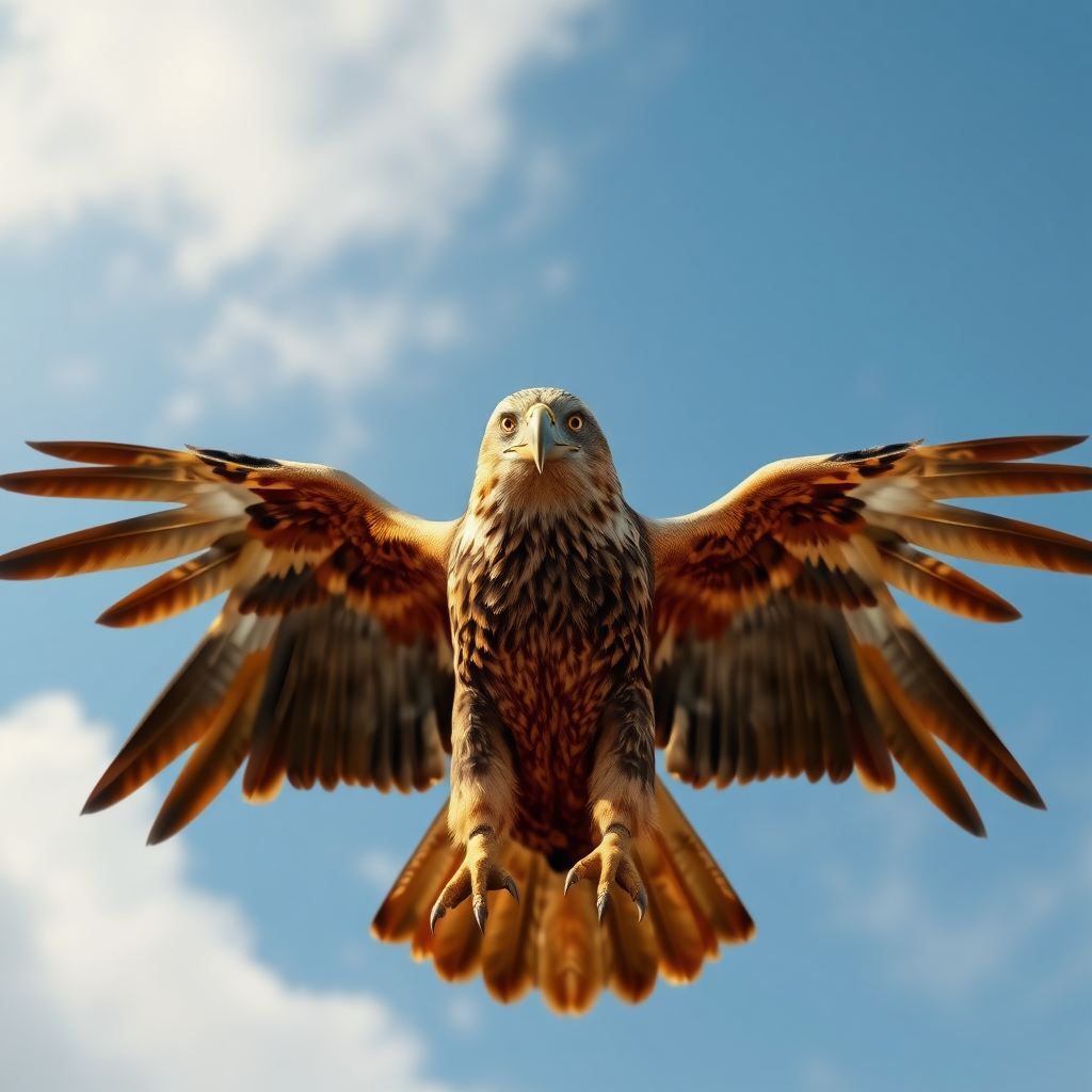 golden eagle with wings wide open facing the camera 8K perfect quality realistic