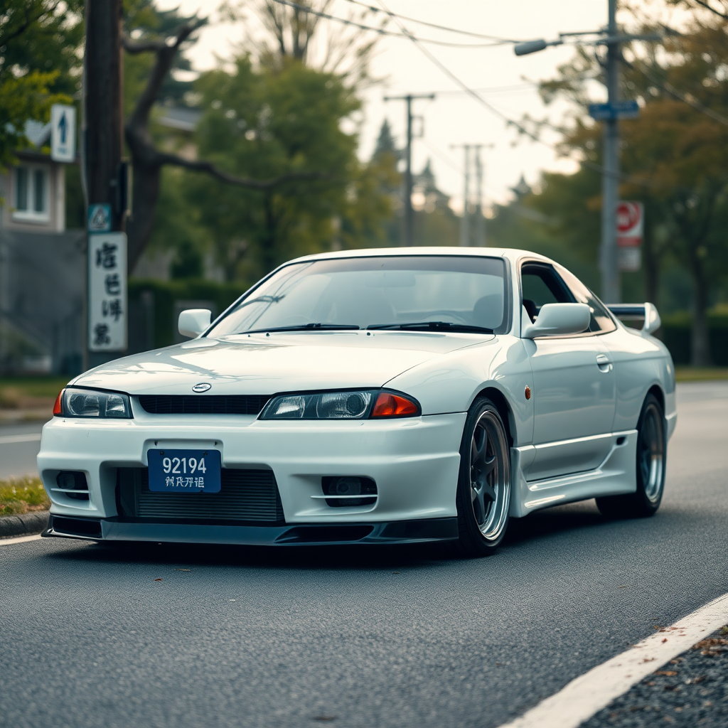 Nissan Silvia S14 the car is parked on the side of the road, inspired by Taiyō Matsumoto, tumblr, restomod, nd4, c4