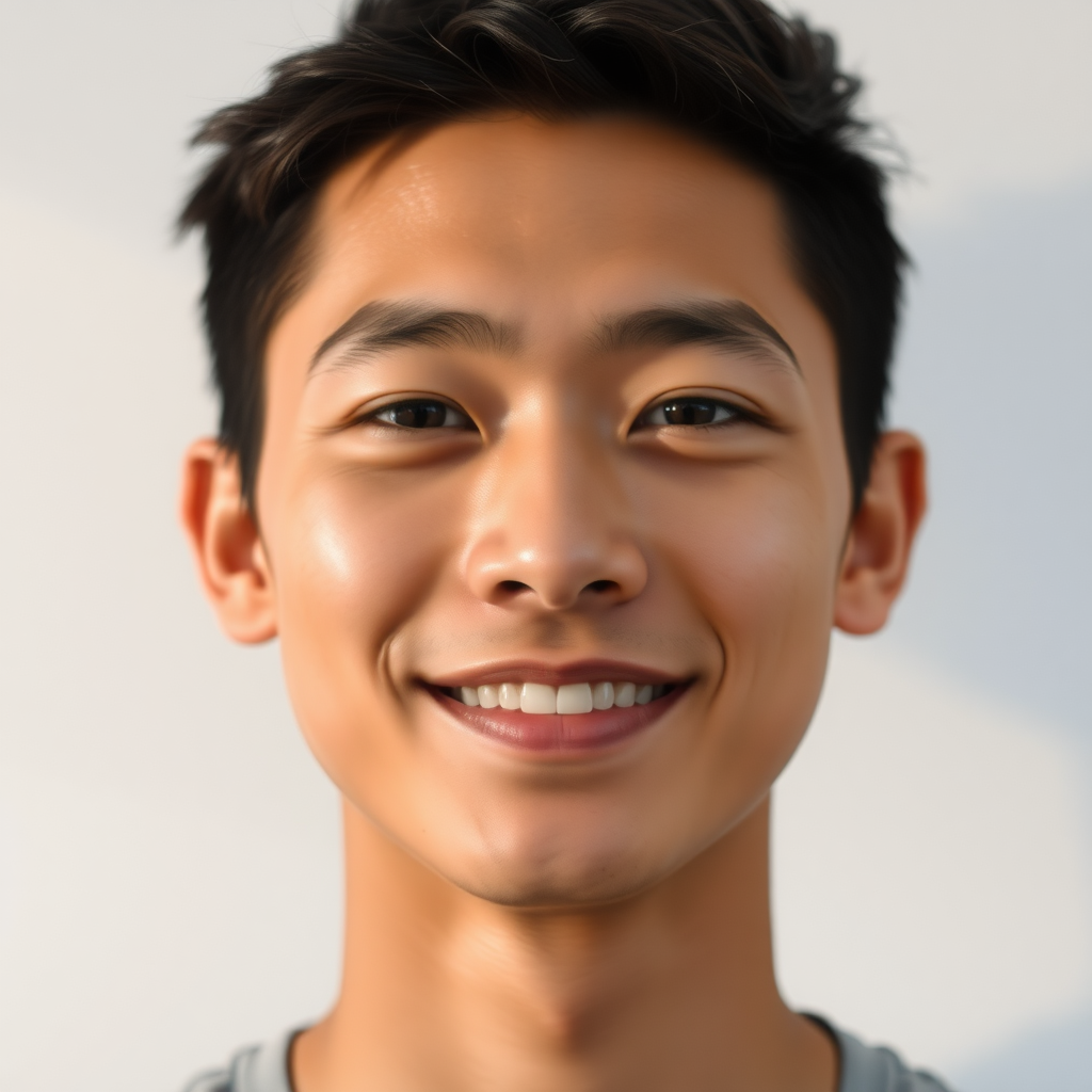 face of young man, closed-mouth smile, asian