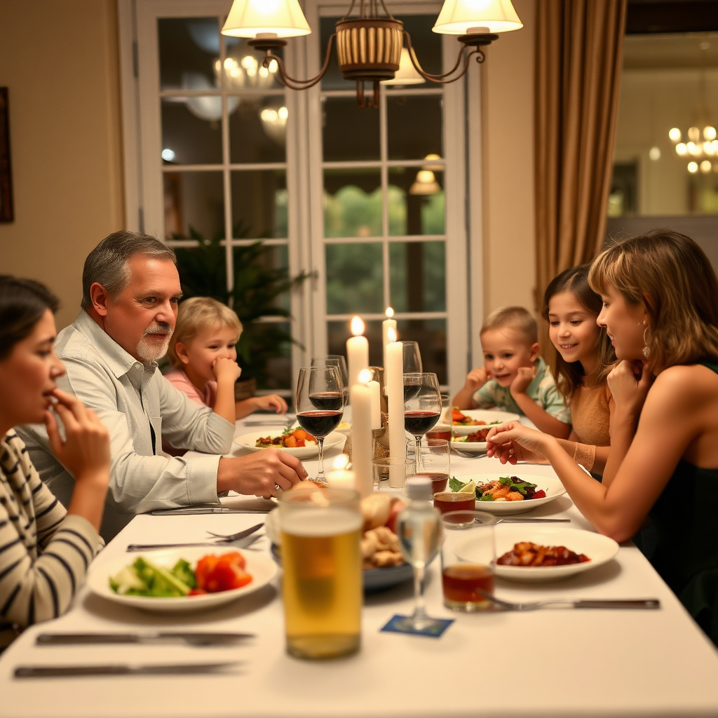 Family eating at dinner table