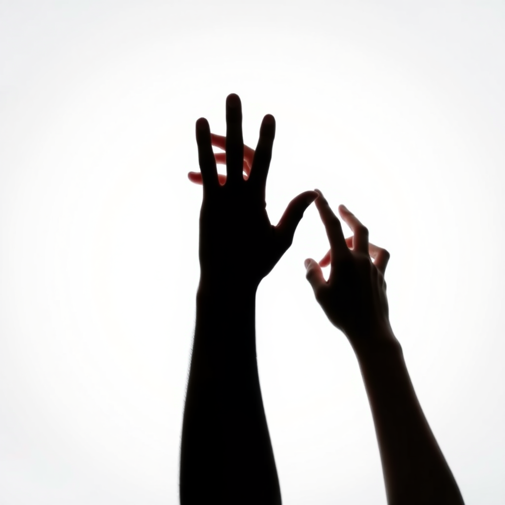 full arm silhouette in a circle viewed from above on a white background as if trying to catch something in the center