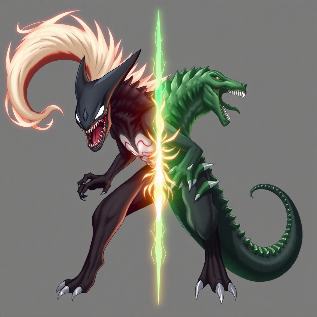 fusion between the nine tailed fox from naruto and a xenomorph