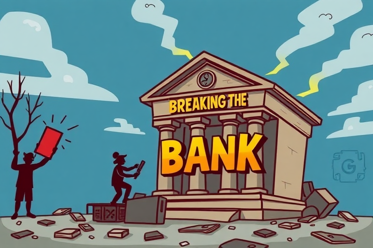 Breaking the bank cartoon title card.