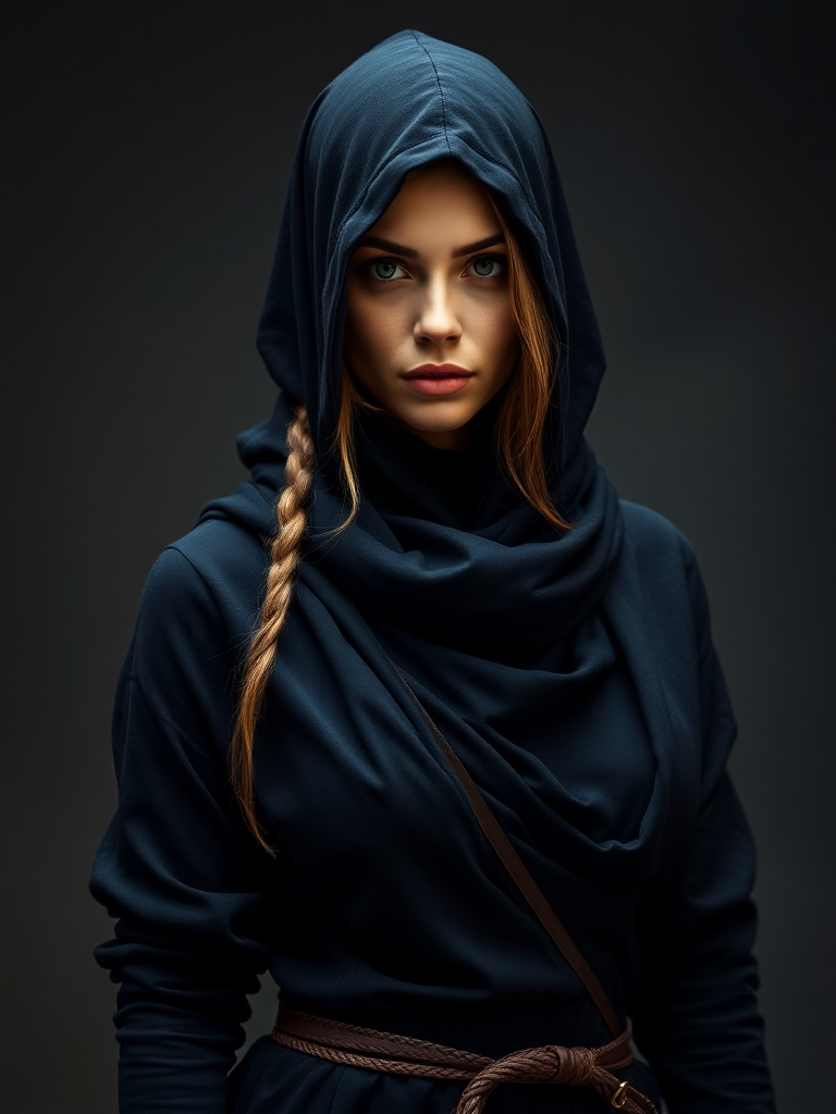 Assassin wearing all black wrap clothes Beautiful woman