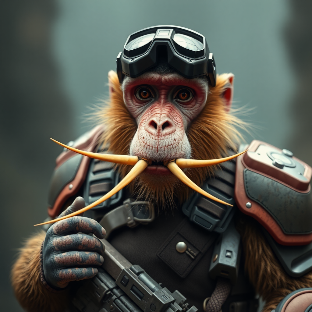 proboscis monkey polish soldat in futuristic battle gear