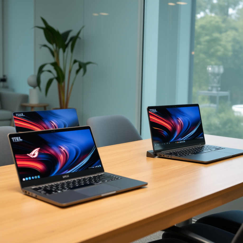 asus and dell notebooks at the same table