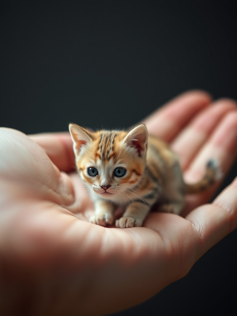 A visual display of a small cat the size of an adult's palm, make it very realistic 4k