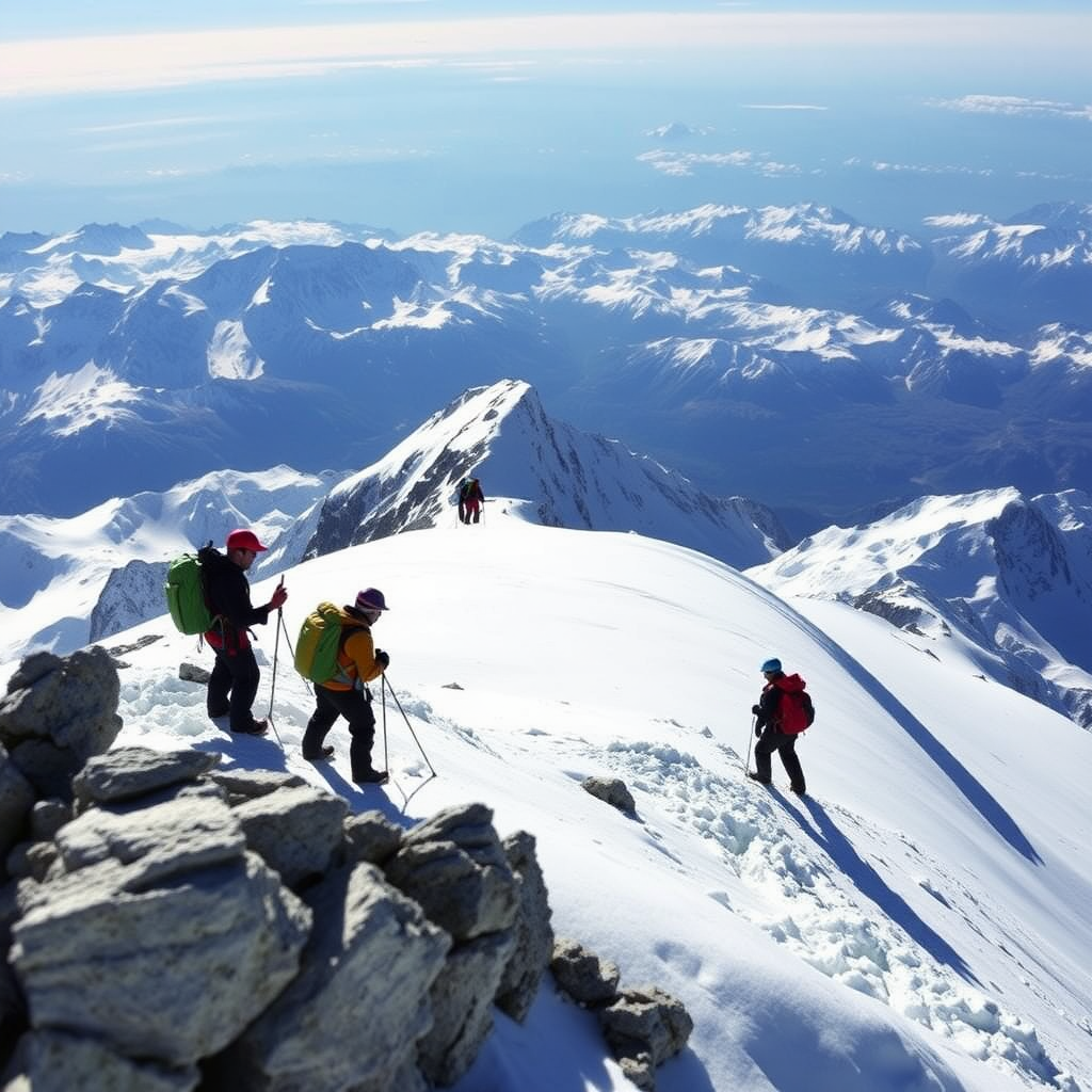 Alpinists doing a survey at the top of Mont Blanc