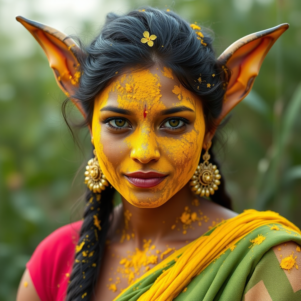 bro who is this freak generating hundreds of pics of the attractive indian lady with yellow stuff all over her face?  Generate a picture of that goblin