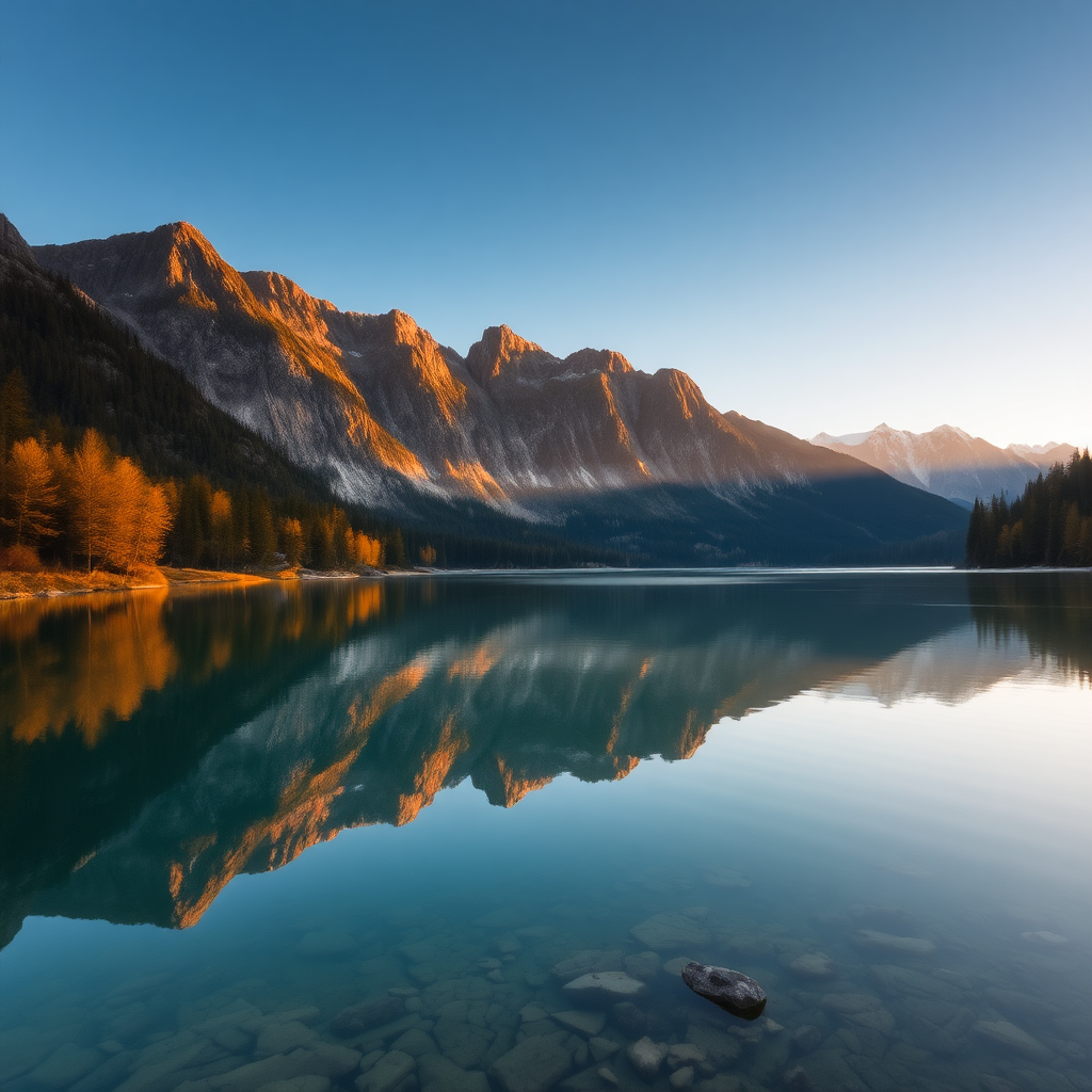 Lake Braies in autumn at dawn