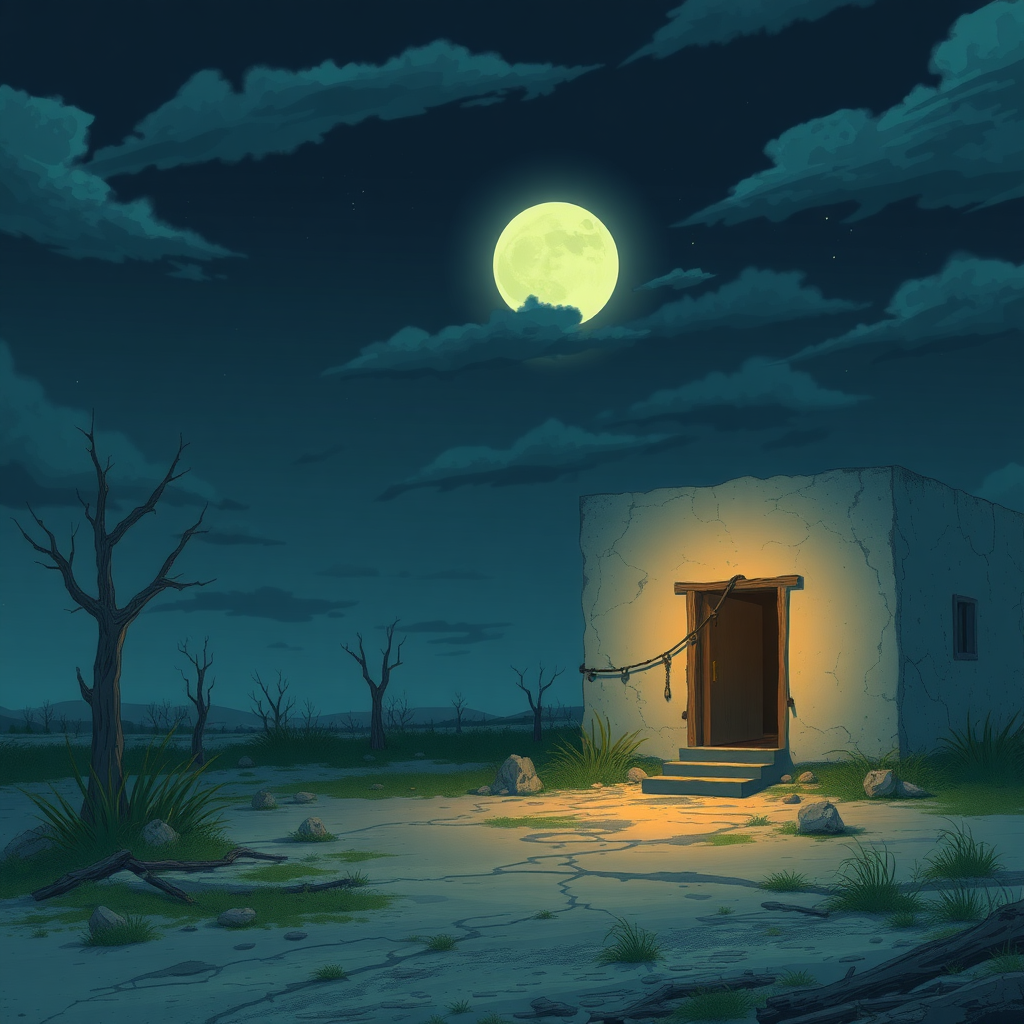 A scene in anime style that shows a lonely and forsaken place.