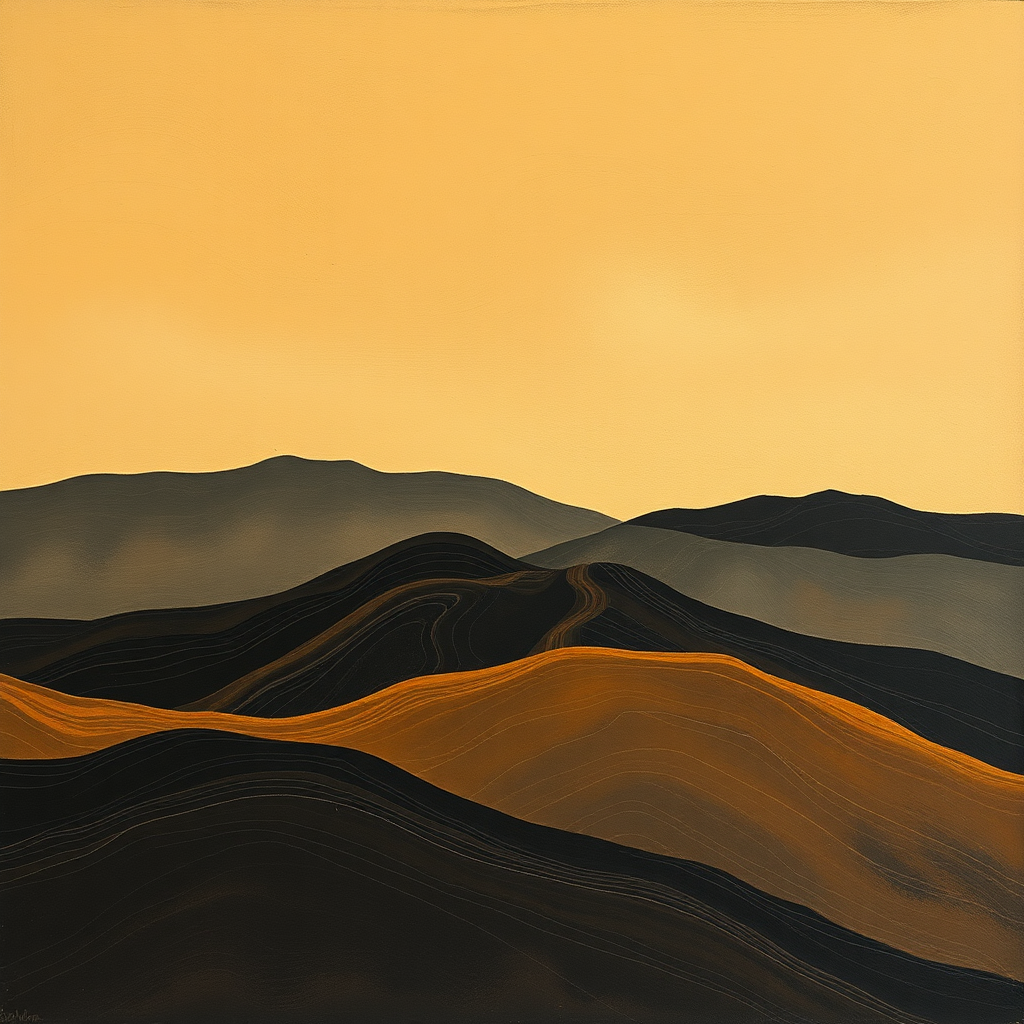 charcoal painting fine lines Nice hills
ochre color