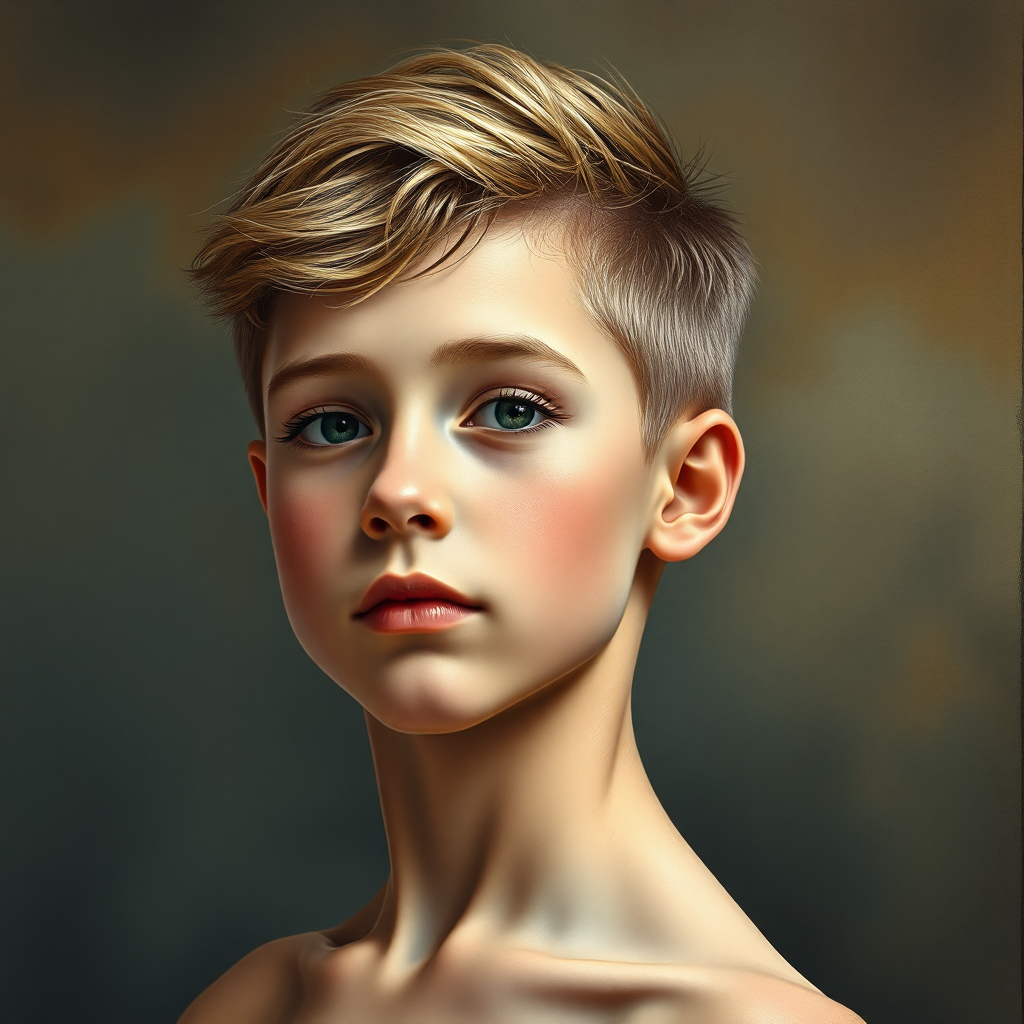 extremely high quality photograph:

Style - and art-photorealism. Figure and face of the boy - in the style of and art-photorealism by Otto Lomuller and Pierre Joubert. General style - in the style of and art-photorealism by Marina Kazakova. The background is in the style of landscape style by Antonio del Polaiolo. The boy is a beautiful and lovely, trim and slender 13-year-old foot ballet dancer with a graceful and flexible boyish type of physique, slightly lean. Beautiful talented ballet dancer, fragile and graceful, slender, with well-developed muscles of beautiful balletic refined form. Skin is white, soft, with fine golden hairs, with a 50% tan. Appearance of a 13-year-old ballet boy is bright, expressive and marvelously beautiful, like a taut and slender 13-year-old ballet dancer with elastic attractive ass, who spends a lot of time on trainings and became, which especially charms and erotically excites girls and women.