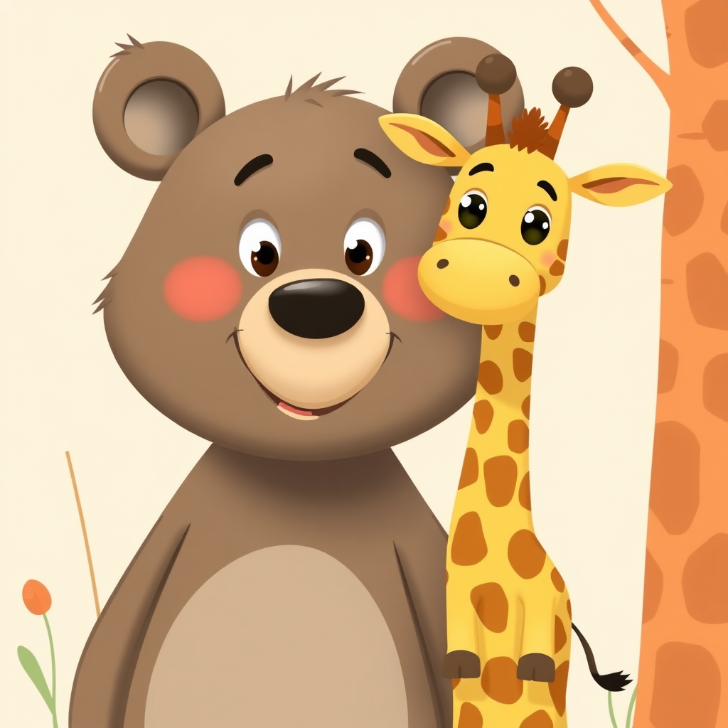 A cartoon bear and giraffe