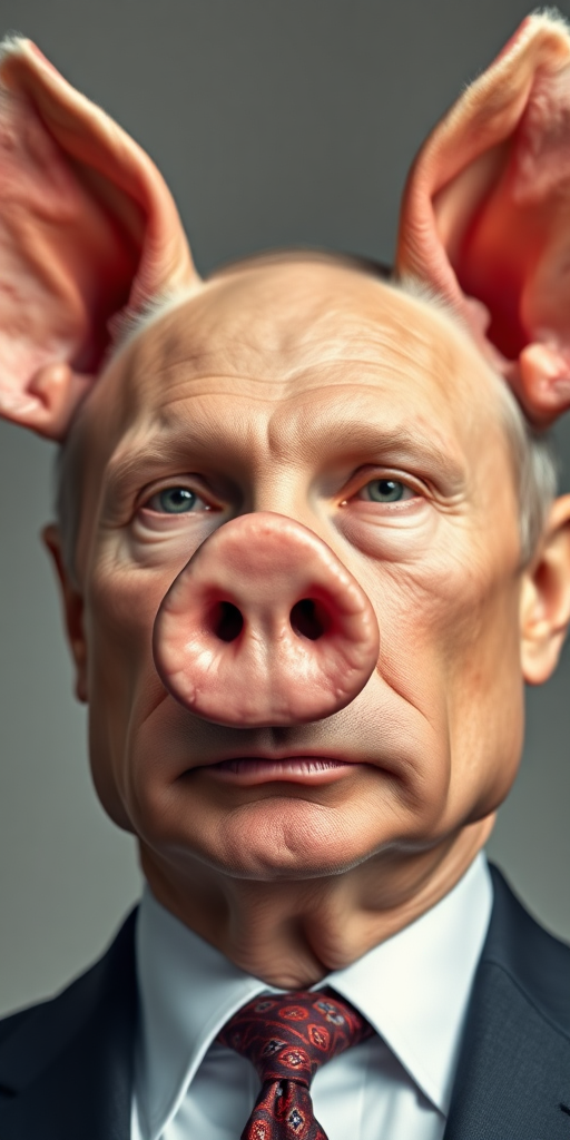 Putin with pig nose, pig ears.