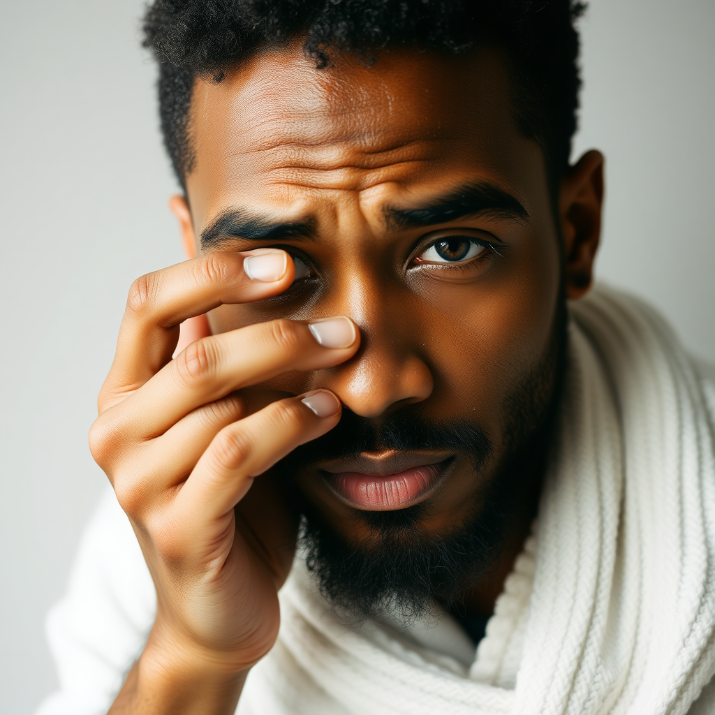 person putting salt on his eye