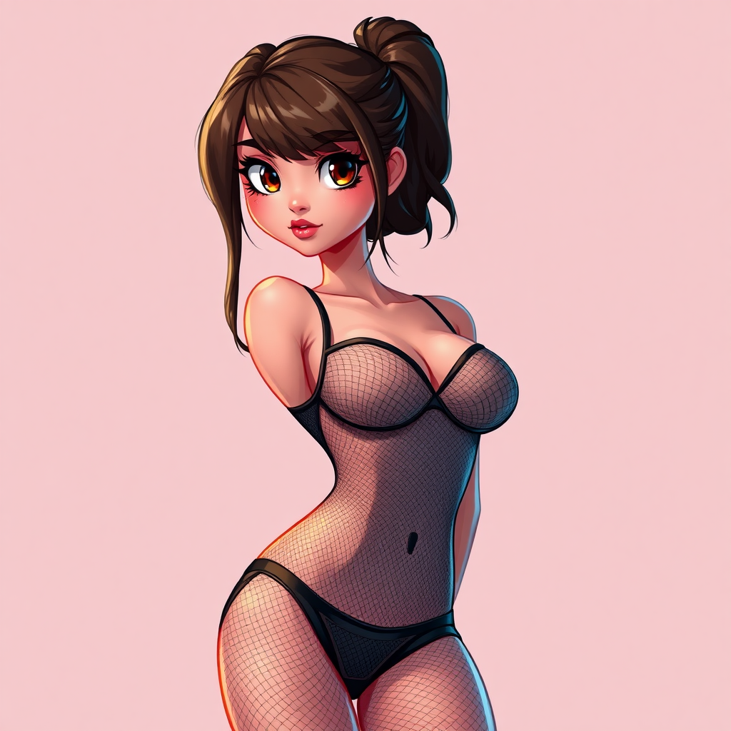 digital painting of sexy cartoon girl in mesh leotard