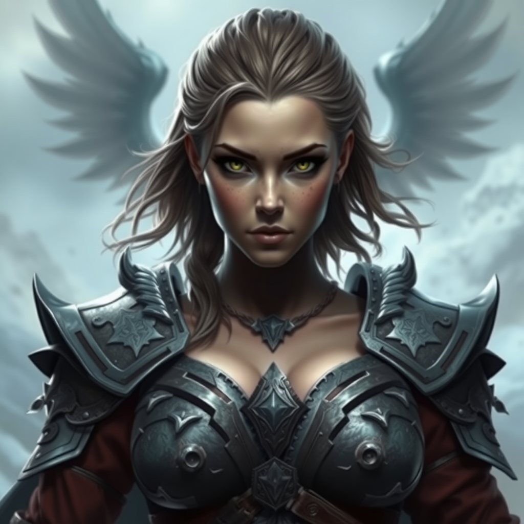 A female warrior with a magnificent chest of the Aasimar race, fantasy, 16K