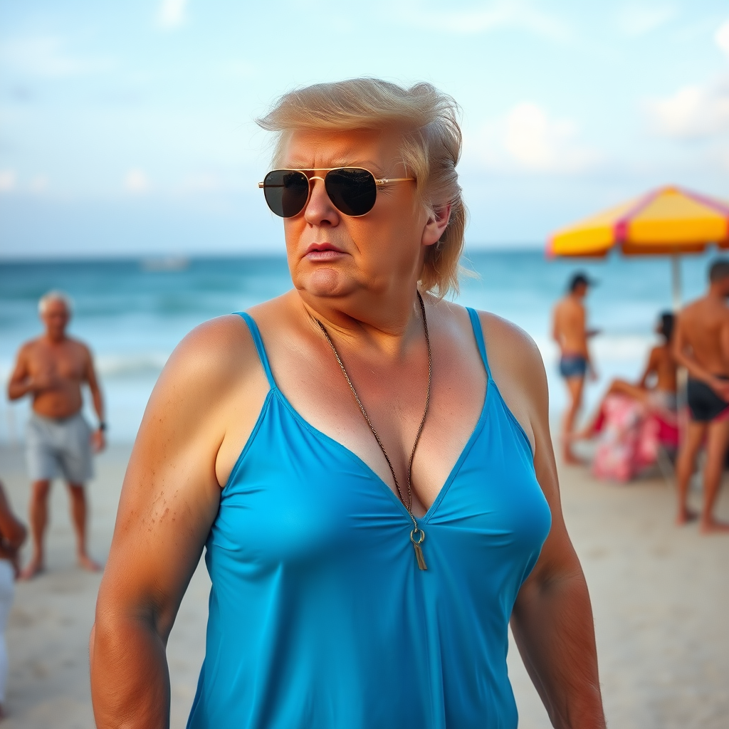 genderbent Donald Trump, beach, bikini