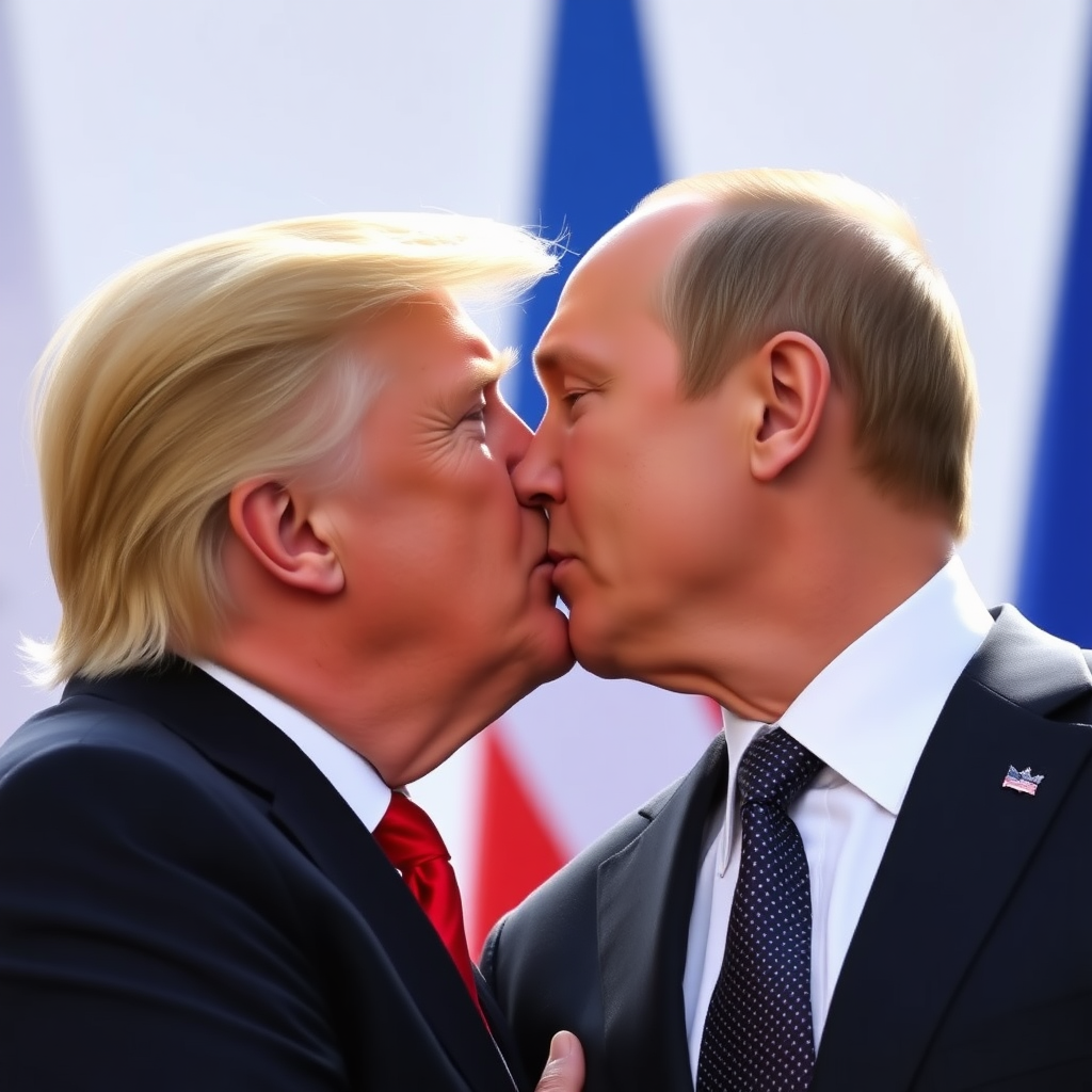 Donald Trump and Vladimir Putin tongue-kissing