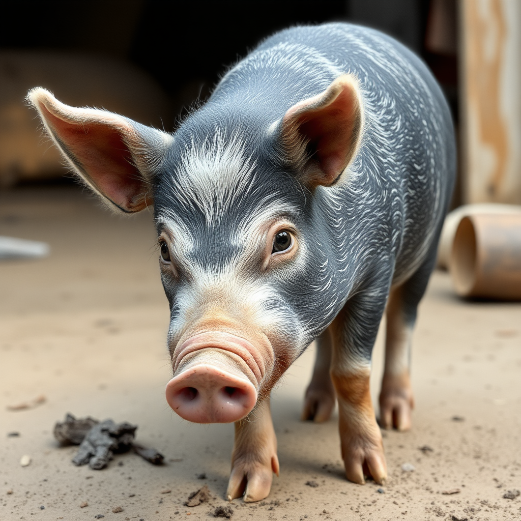 A shaved pig from the side without hair