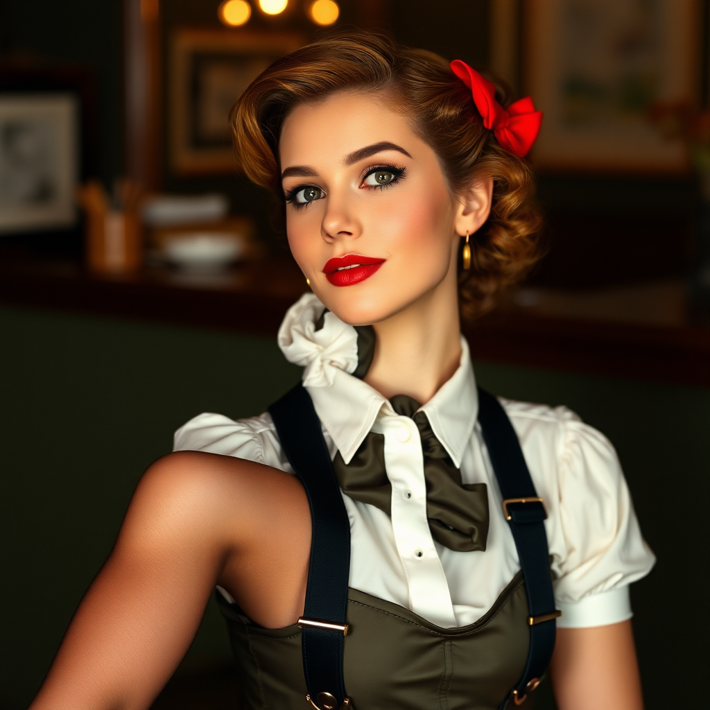 a pin up model wearing traditional silk stockings and suspenders