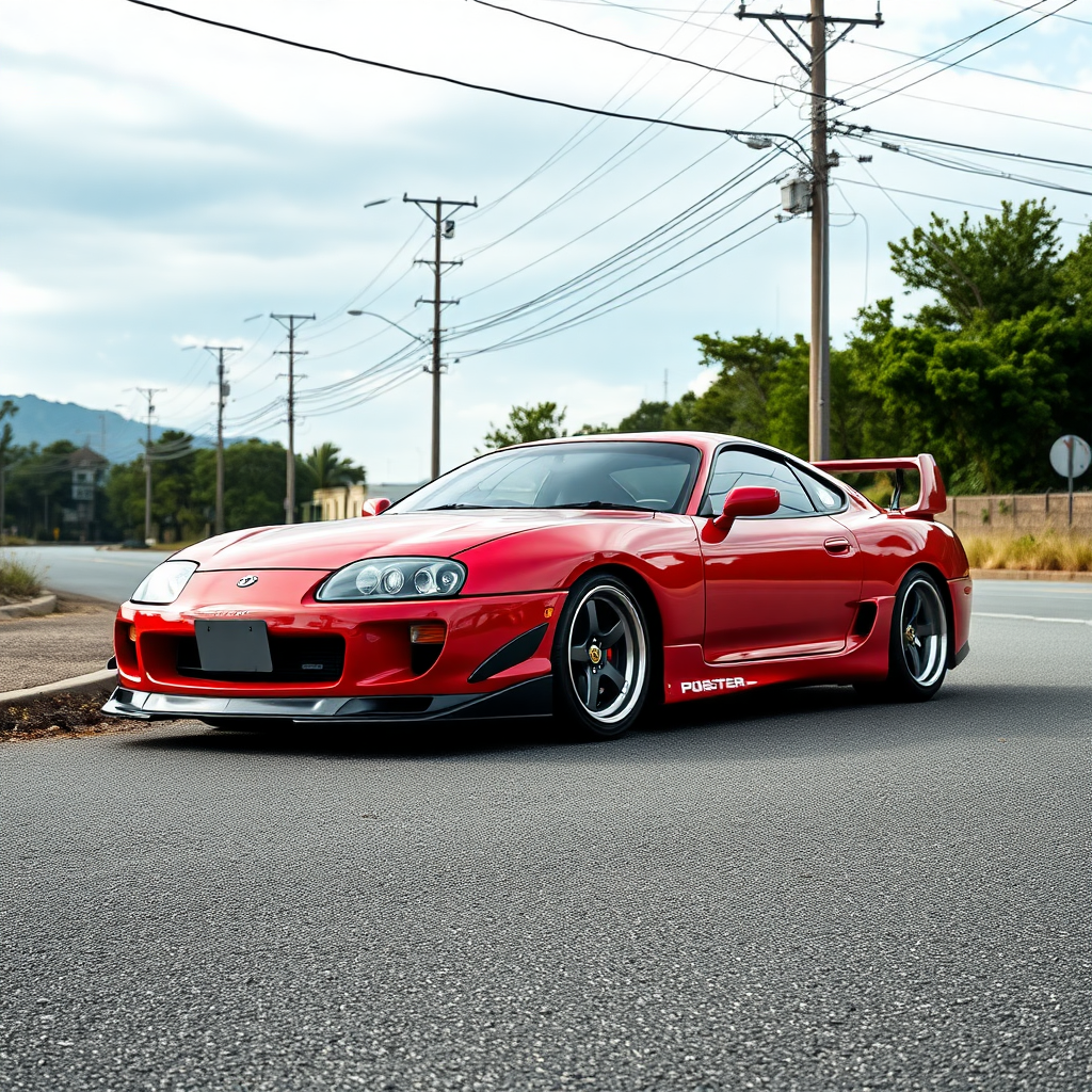 toyota supra the car is parked on the side of the road, inspired by Taiyō Matsumoto, tumblr, restomod, nd4, c4