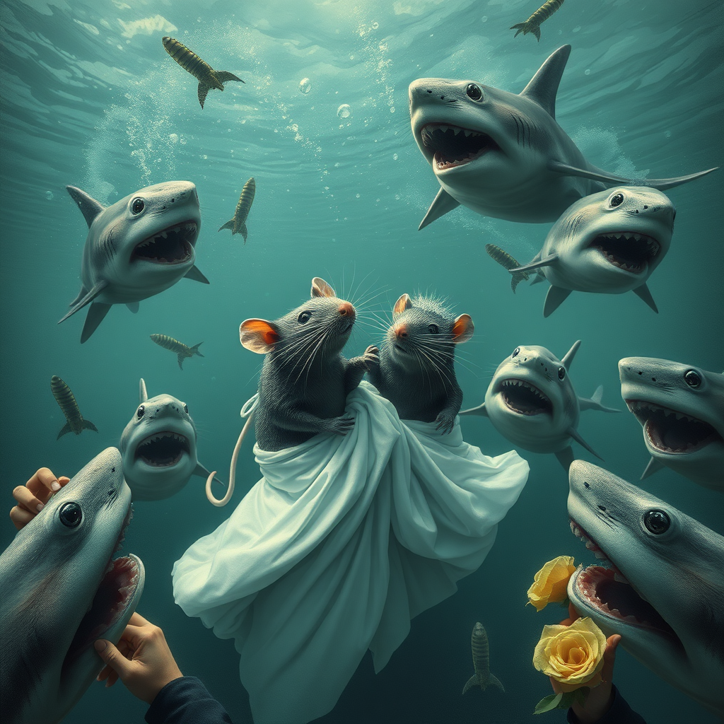 A rat wedding being attacked by sharks