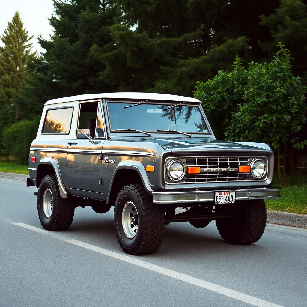 Ford Bronco the 4x4 car is parked on the side of the road, inspired by Taiyō Matsumoto, tumblr, restomod, nd4, c4