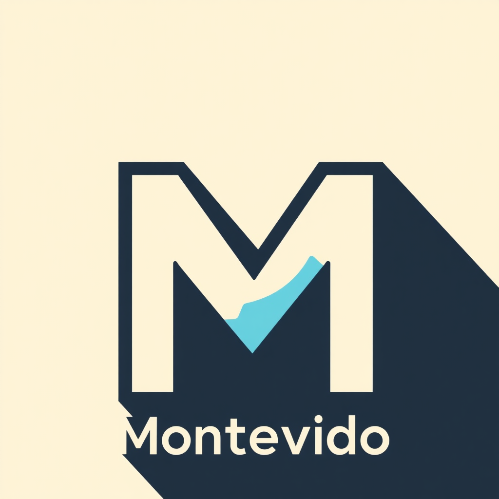 Make a simple logo for a repository of places and activities to do in Montevideo, Uruguay. Make sure to include an M, keep the background a plain color, don't include the word Montevideo, add stuff to make it look like a map of places. Make the accent color light blue.