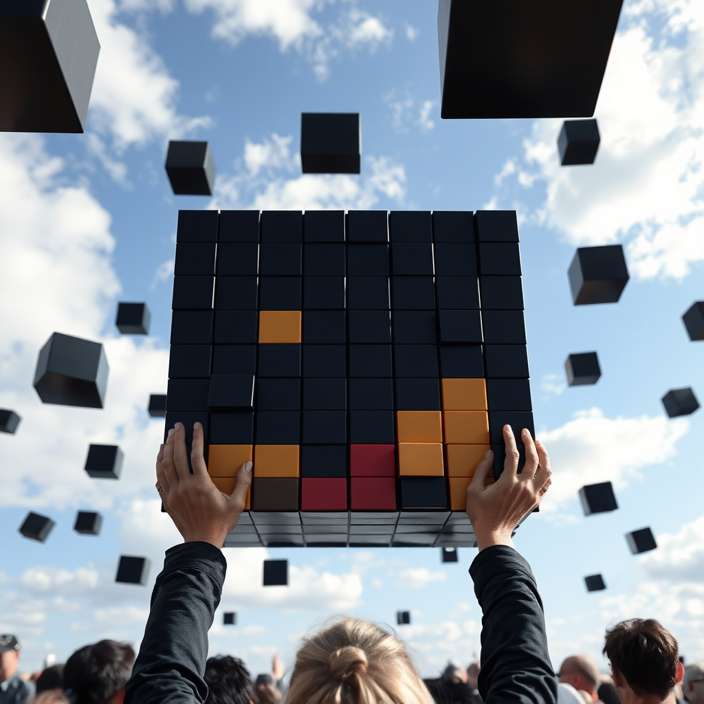 People all over the world look up and see black Cube like Tetris squares in the sky.